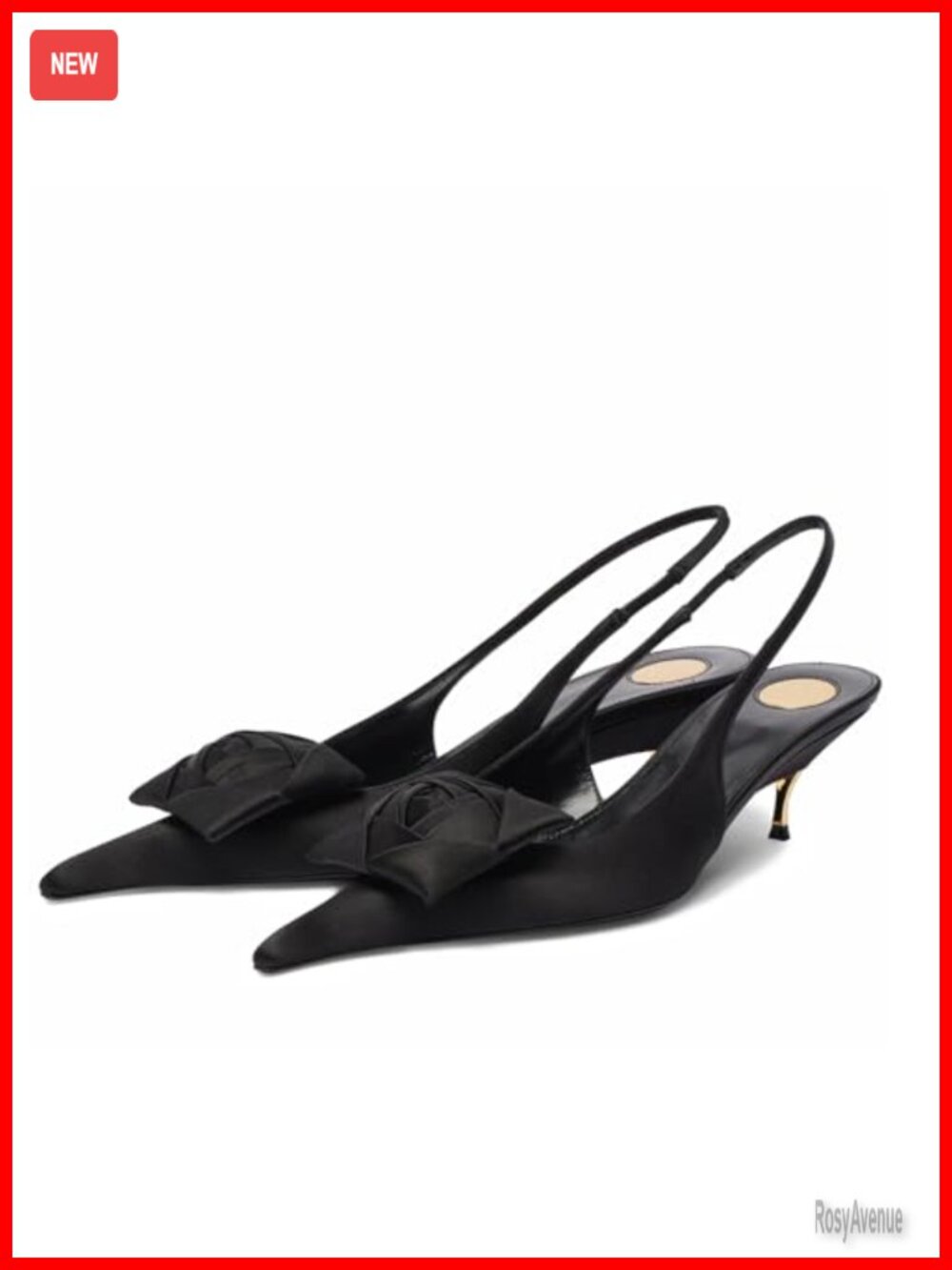 Kitten Heel Slingback Pumps Satin Flower Pointed Toe Ankle Strap Backless